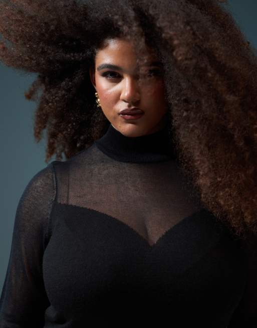 ASOS DESIGN Curve – Czarny top z prześwitującym dekoltem w kształcie serca, 3 z 4