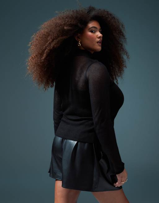 ASOS DESIGN Curve – Czarny top z prześwitującym dekoltem w kształcie serca, 4 z 4
