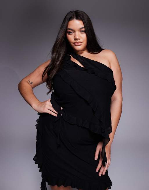 ASOS DESIGN Curve – Czarny zestaw z asymetrycznymi falbankami, 2 z 3