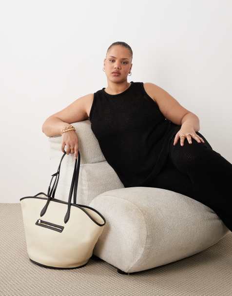 ASOS DESIGN Curve – Czarny trapezowy top na ramiączkach z taśmą, część zestawu - view 1