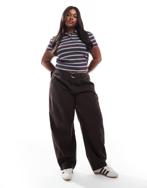 ASOS DESIGN Curve belted panelled laundered utility trousers with zip detail in chocolate