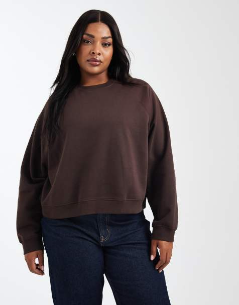 ASOS DESIGN Curve – Czekoladowobrązowa raglanowa bluza oversize ze szczotkowanym wykończeniem od spodu - view 1