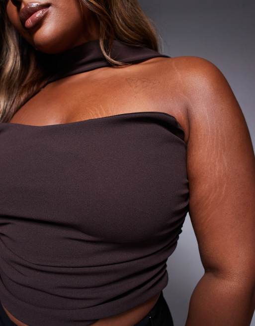 ASOS DESIGN Curve – Czekoladowy top z dekoltem bandeau z szalem, 3 z 4