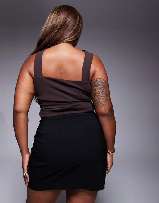 ASOS DESIGN Curve – Czekoladowy top z dekoltem bandeau z szalem, 4 z 4