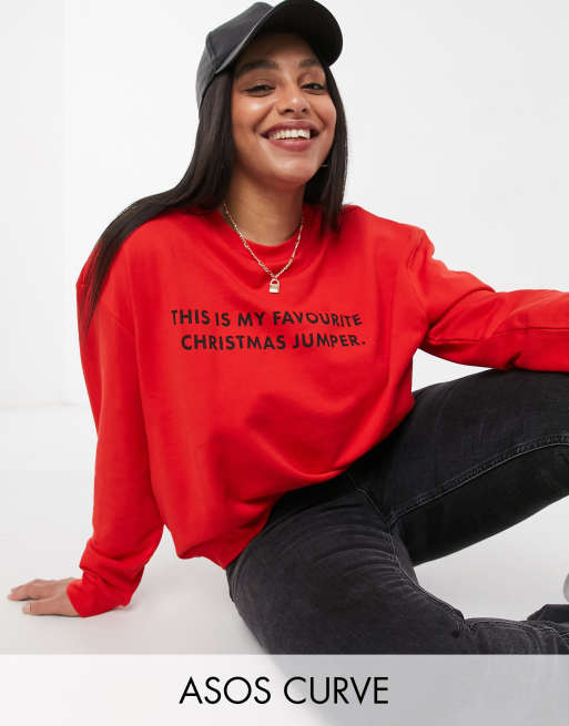 ASOS DESIGN Curve – Czerwona świąteczna bluza z nadrukiem