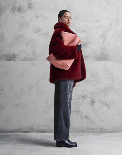 ASOS DESIGN Curve – Czerwony płaszcz z kołnierzem ze sztucznego futra - view 1