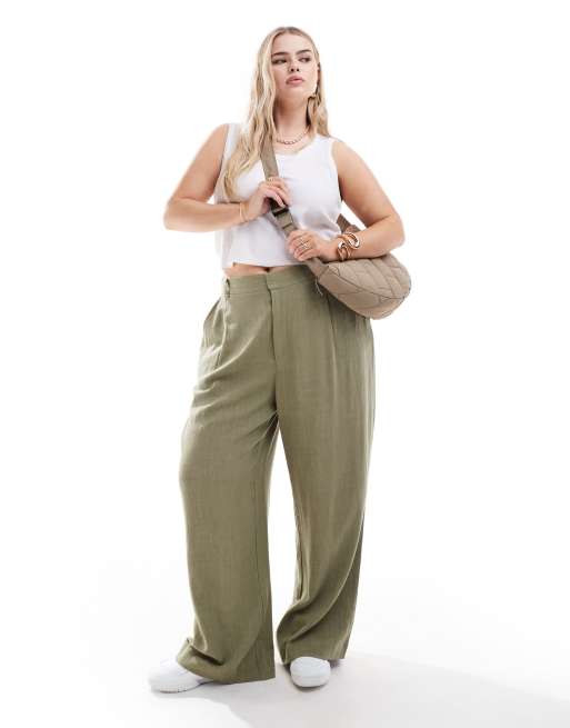 Asos Design Curve Dad Hose In Olivgrün Mit Weitem Schnitt Und