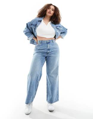 ASOS DESIGN Curve - Dad jeans met wijde pijpen in blauw