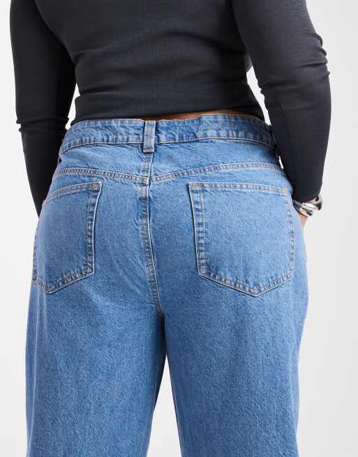 ASOS DESIGN Curve - Dad jeans met wijde pijpen in effen blauw, 4 van 5