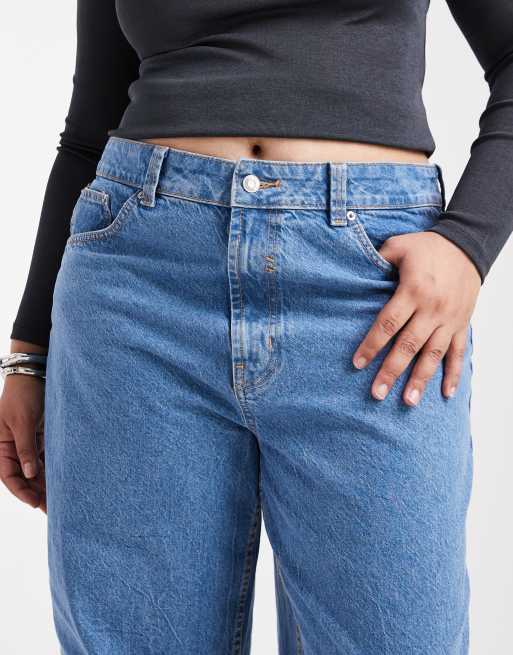 ASOS DESIGN Curve - Dad jeans met wijde pijpen in effen blauw, 5 van 5