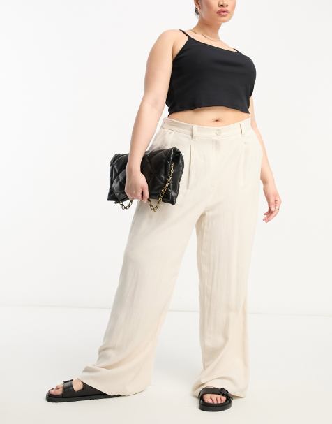 Bershka high waisted wide leg linen pants in ecru stripe