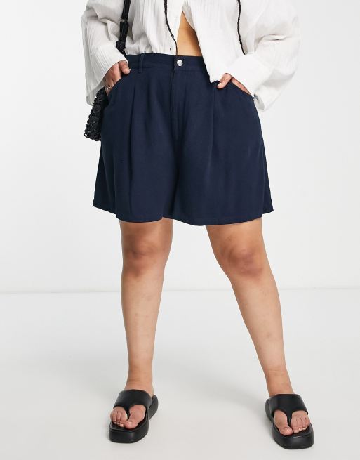 ASOS DESIGN Curve dad short with linen in navy, 4 of 4