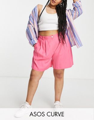 ASOS DESIGN Curve dad shorts in bright pink