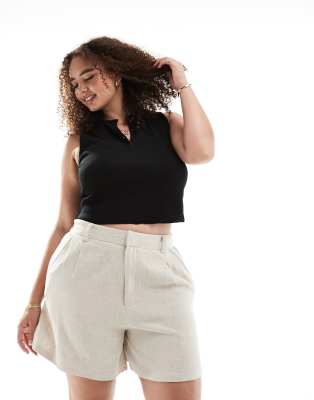 ASOS DESIGN Curve - Dad-Shorts in Natur mit Leinenanteil-Neutral