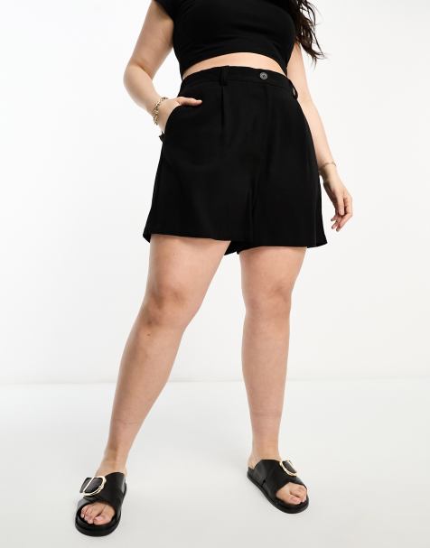 ASOS DESIGN Curve dad shorts with linen in black - view 1