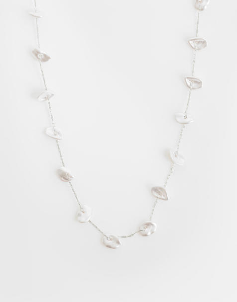 ASOS DESIGN Curve dainty necklace with faux pearl chipping detail - view 1