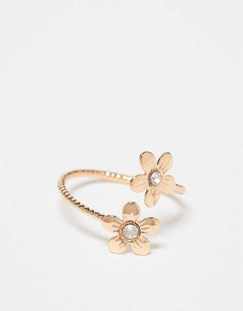 ASOS DESIGN Curve dainty wrap around floral ring in gold tone - view 1