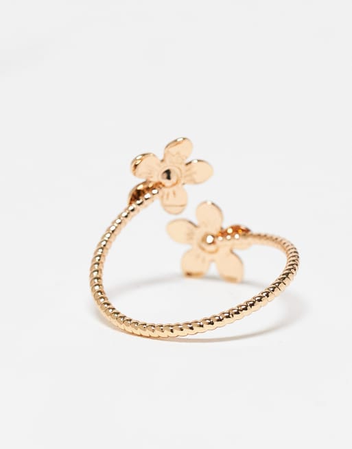 ASOS DESIGN Curve dainty wrap around floral ring in gold tone, 2 of 3