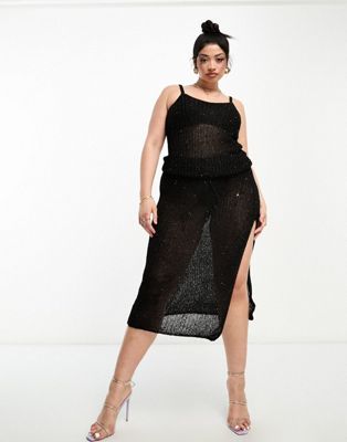 ASOS DESIGN Curve knitted vest top in sequin yarn in black co-ord - ASOS Price Checker
