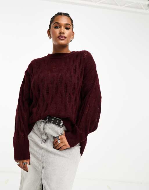 Burgundy crew outlet neck sweater women's