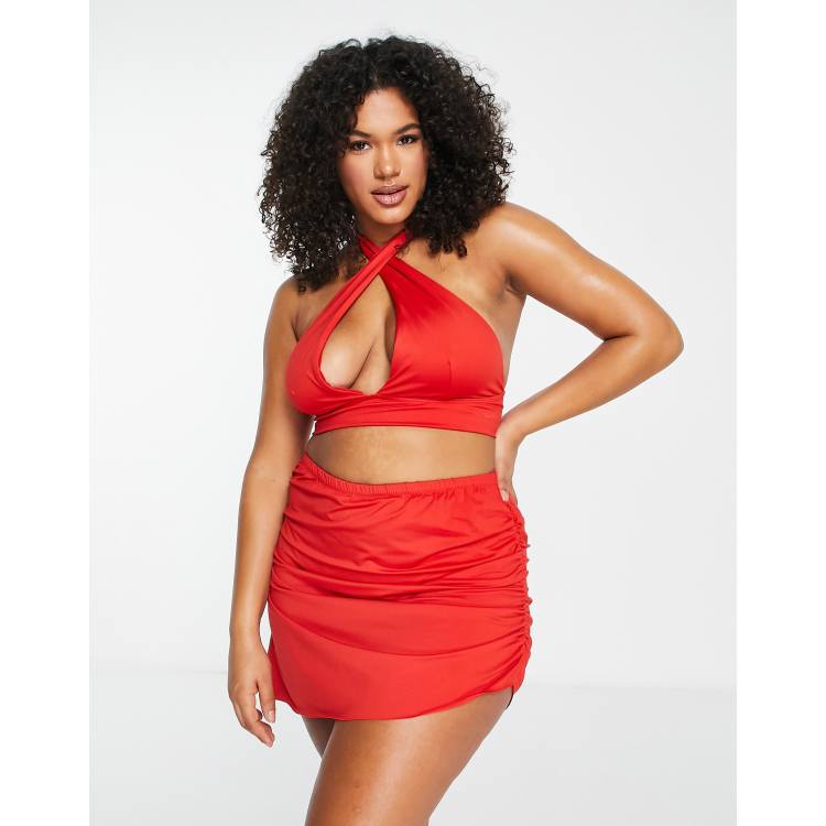 ASOS Cross Wrap Halter Bikini Top in Red