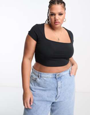 ASOS Curve ASOS DESIGN Curve deep scoop cropped bralette in black
