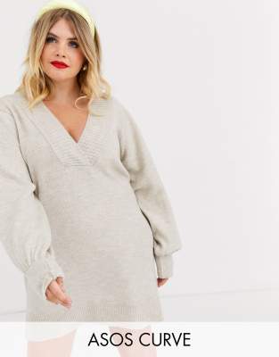 white v neck sweater dress