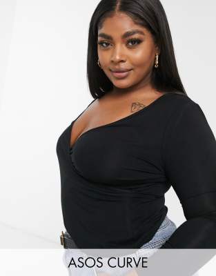 asos black wrap top