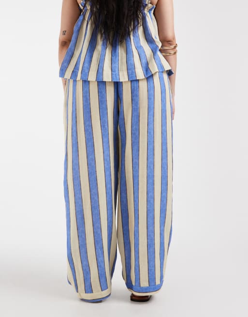 ASOS DESIGN Curve Delilah beach cheesecloth trouser in blue stripe, 5 of 5