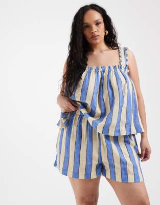 ASOS DESIGN Curve Delilah beach shorts in blue stripes