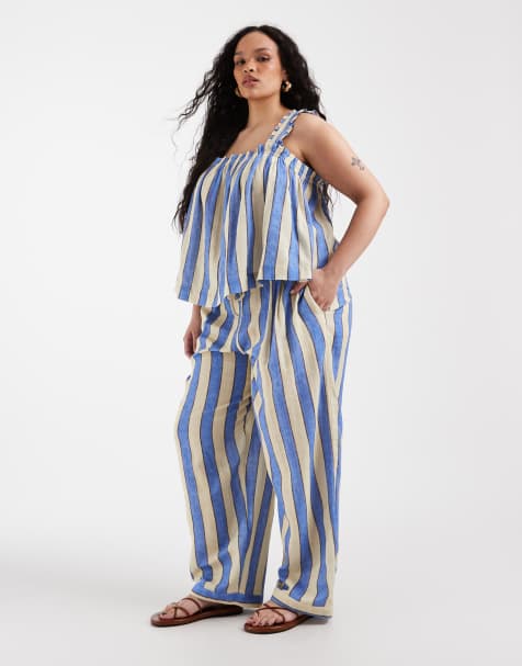 ASOS DESIGN Curve - Delilah - Blåstribede strandbukser i ostelærred - view 1