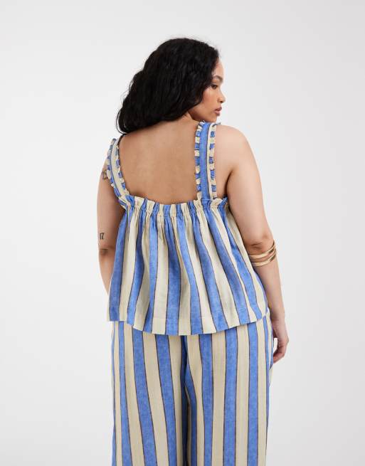 ASOS DESIGN Curve - Delilah - Gestreepte strandtop met camibandjes in blauw, 4 van 4