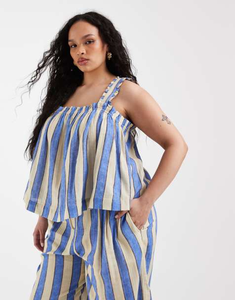 ASOS DESIGN Curve Delilah stripe beach cami top in blue stripe - view 1