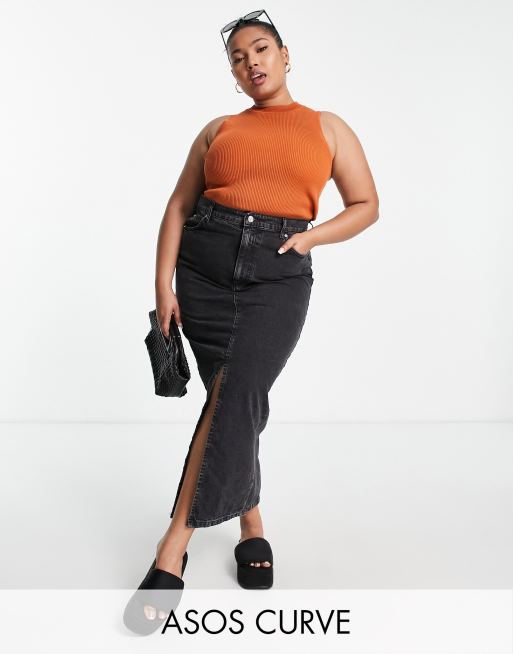 Plus size long 2025 denim skirts 90s