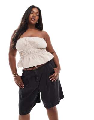 ASOS Curve ASOS DESIGN Curve denim bermuda short with belt in black