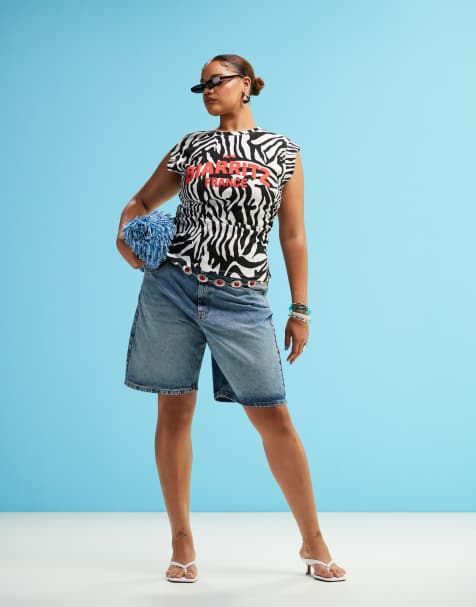 ASOS DESIGN Curve denim bermuda shorts in midwash blue - view 1