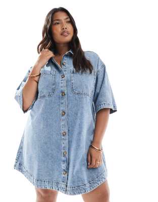 Asos Curve Asos Design Curve Denim Boxy Shirt Dress