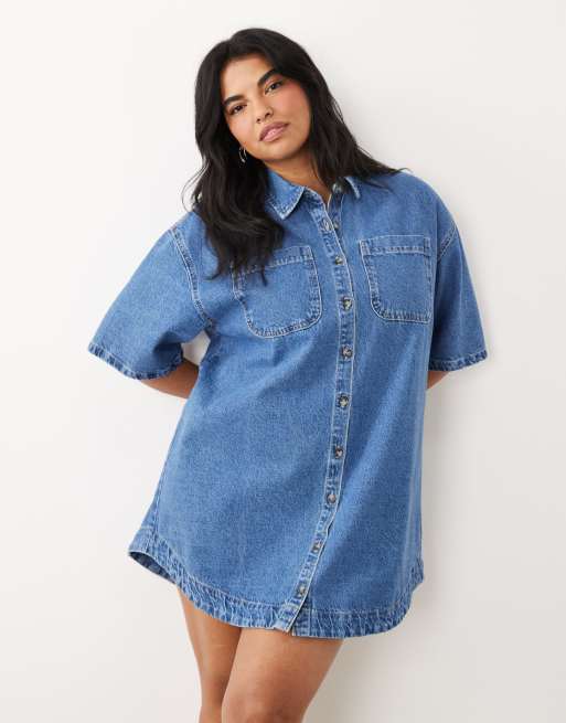 asos curve denim dress ASOS - Denim Fitted Mini Shirt Dress - Women - Cotton/Spandex - 18 US