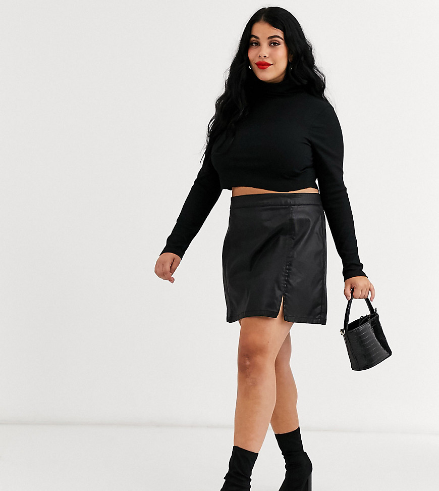 ASOS DESIGN Curve denim coated mini skirt in black