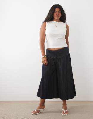 Asos Curve Asos Design Curve Denim Culotte Jeans With Shirred Waistband In Multi