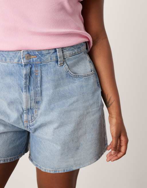 ASOS DESIGN Curve - Denim dad short in blauw met lichte wassing, 2 van 5