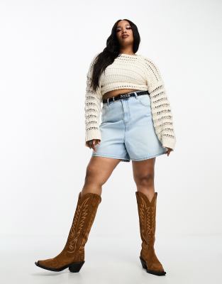 ASOS Curve ASOS DESIGN Curve denim dad short in midwash blue