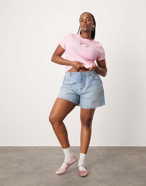 Asos high waisted denim shorts online