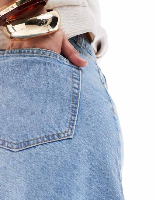 ASOS DESIGN Curve denim dad shorts in midwash blue