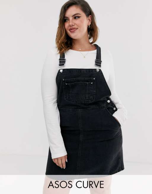 ASOS DESIGN Curve denim dungaree dress in washed black