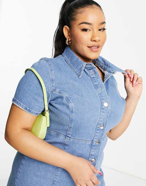 Plus size short 2024 sleeve jean shirt