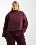 [ASOS Curve] ASOS DESIGN Curve denim funnel neck jacket in burgundy (part of a set)-Red 20 Burgundy