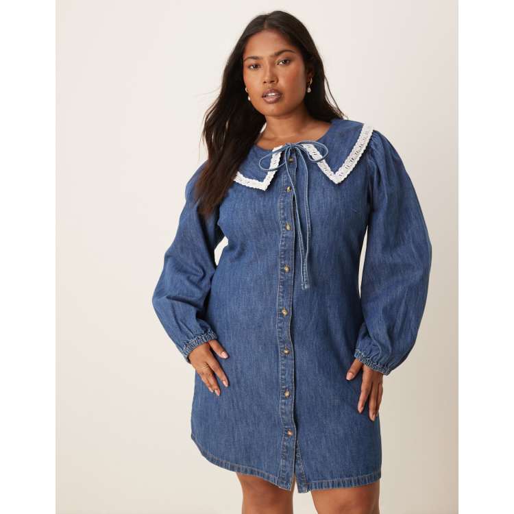 ASOS DESIGN Curve denim long sleeve mini dress with extreme