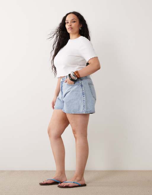 ASOS DESIGN Curve denim longer a-line shorts in pale vintage