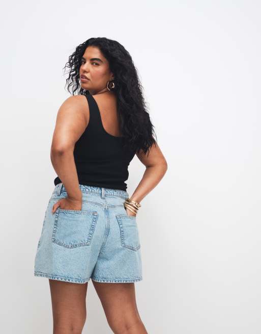 ASOS DESIGN Curve denim longer a-line shorts in pale vintage, 5 of 7